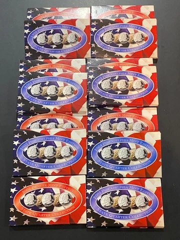 Huge Lot of 14 X 5 Uncirculated STATE QUARTERS P & D ~ 7 SETS 1999-2005 IN BOXES Cover