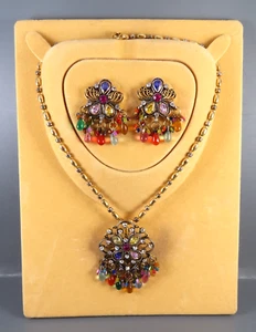 INDIAN BOLLYWOOD Kundan Bridal Set NECKLACE EARRINGS Gold/Silver MULTI-COLOR GEM - Picture 1 of 7
