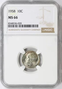 Moneda de diez centavos de plata Roosevelt 1958 10c NGC MS66 - Imagen 1 de 4