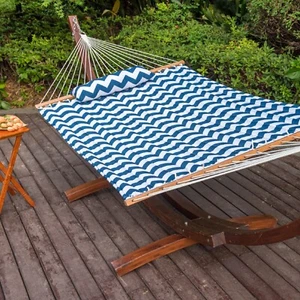 Hamaca acolchada de poliéster con barra esparcidora de madera dura almohada azul sin soporte - Imagen 1 de 12