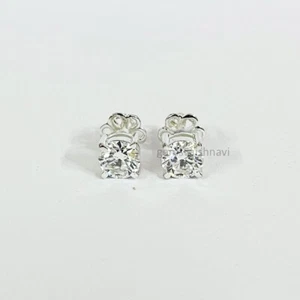 2 Ct White Treated Diamond Studs Earrings In White Gold Finish Color F Certified - Picture 1 of 6