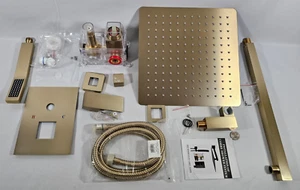 Set Rubinetto Doccia Oro Spazzolato 12" Testa Montaggio a Parete Spruzzatore Portatile Pioggia - Foto 1 di 16