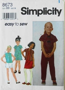 Simplicity 8673 Easy Girls Mandarin Top Dress Pants Shorts Sewing Pattern Sz 5-8 - Picture 1 of 1