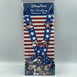 Mickey Mouse & Friends 4 x Pins & Lanyard Trading Starter Set Disney Parks New - Picture 1 of 10