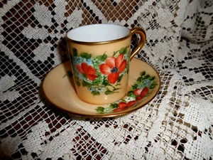 Vintage orange Demitasse Tasse und Untertasse orange Mohnblume handbemalt - Bild 1 von 5