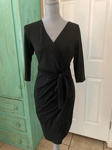 BERYDRESS, NWT, BLACK STRETCHY, 3/4'' SLEEVE, V-NECK, WRAP SHEATH DRESS, SMALL - Picture 1 of 6