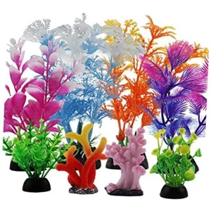 Fish Tank Decorations Plants with Resin Coral, 8 pcs Aquarium Decorations - Picture 1 of 7