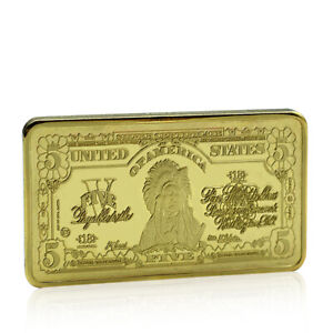America Dollar Gold Bar Commemorative Medal Square Coin 5 USD Gold Plated Crafts