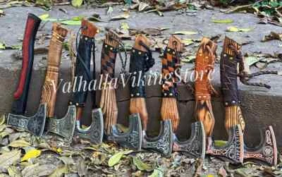 Custom Gift Hand Forged Carbon Steel Viking Axe with Ash Wood Shaft, Gift Men. - Image 1 of 4