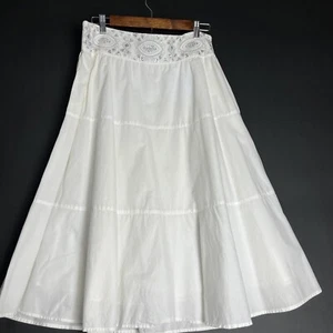 Ann Taylor Loft White Tiered Skirt Embroidered And Beaded Waist Size 6 Lined - Picture 1 of 7