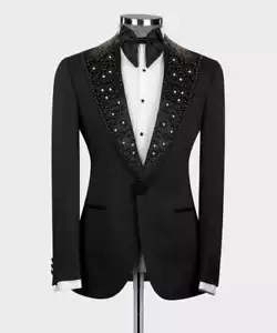 Lujo Joyería Adorno Esmoquin Hombres Traje Set Ajuste A Medida Boda Banquete Traje - Imagen 1 de 7