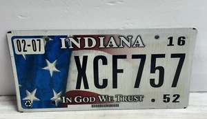 2016 Indiana In God We Trust Passenger License Plate XCF757 American Flag - Picture 1 of 4