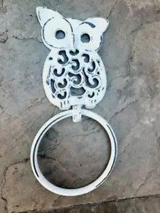 Iron Owl Hand Towel Ring for Bathroom. Nature Kids Shabby White Bath Hardware. - Picture 1 of 8