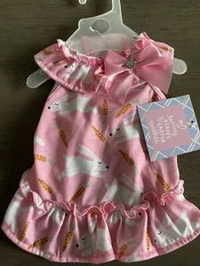 EASTER DRESS Pink Bunnies & Carrots Ruffle Neck and Bottom Puppy/Dog XSMALL NWT - Picture 1 of 2
