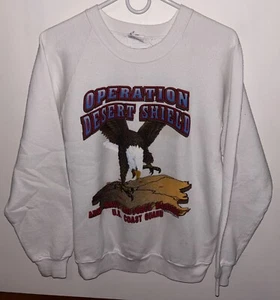Vintage Desert Storm Sweatshirt Adult L White USA Made Eagle Graphic 90s - Picture 1 of 6