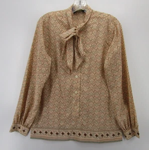 VINTAGE Givenchy Top Women Medium Beige Blouse 70s Mod Pussy Bow For Chesa USA - Picture 1 of 13