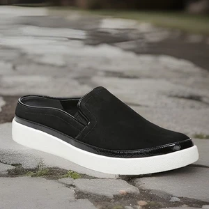 VIONIC Slip On Womens Size 7.5 Black Suede & Patent Leather Effortless Mules NEW - Picture 1 of 12