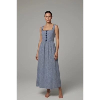 Caroline Constas Blue & White Gingham Maxi Dress Bows Smocked Black Small - Image 1 of 4