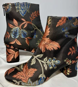 Botines Zara Mujer Negros Bordados Jacquard Tacón Bloque Cremallera Talla 7 1/2-8 - Imagen 1 de 8