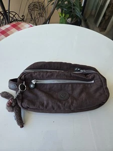 Kipling Agot Brown Nylon Organizer Pouch Bag with Monkey Keychain - Picture 1 of 11