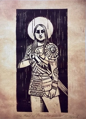 Original Linolschnitt Druck “The Maid Of Orleans” 20,5cm/28cm Handgefertigt - Bild 1 von 3