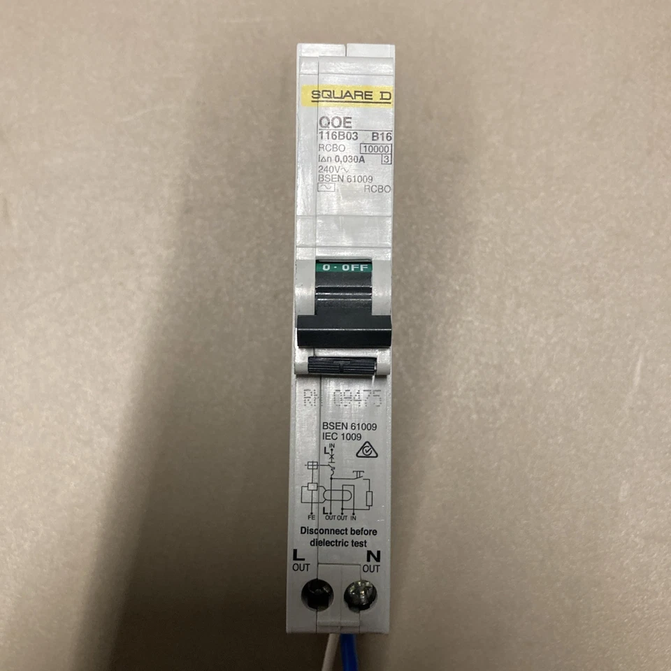 SQUARE D QOE B16 RCBO QOE116B03 16 AMP 16A TYPE B QOE  10kA 30mA  - Image 1 of 3