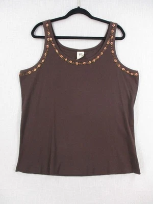 Faded Glory Womens Plus Embellished Brown Tank Top 22W/24W 100% Cotton - Image 1 of 4