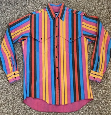 Wrangler BrushHPopper Aztec X Long Tails Western Rodeo Cowboy Shirt 15.5-34 - Image 1 of 4