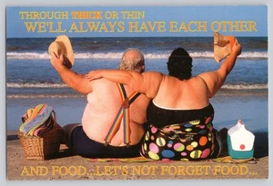 Tarjeta postal divertida novedad de humor para pareja de playa de Florida “a través de grueso o delgado” - Imagen 1 de 2