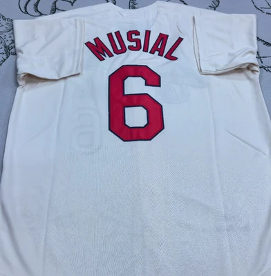 VINTAGE Size L Stan Musial #6 Cardinals Throwback Cream Stitched Jersey. - Image 1 of 4