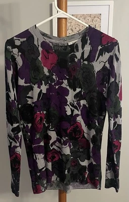 Женский свитер Ellen Tracy 100% экстра тонкая шерсть мериноса фиолетовый серый мульти размер M - Изображение 1 из 4