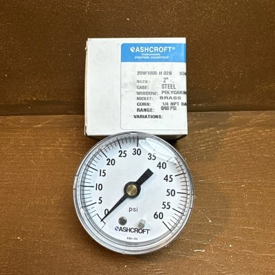 Ashcroft 2” 60 PSI 20W1005 H 02B Pressure Gauge Brass Back 1/4 NPT Steel Case - Image 1 of 4