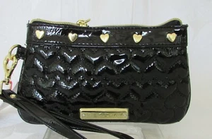Betsey Johnson Wristlet Black Patent Hearts Studding Wallet Be Mine Purse NWT - Picture 1 of 9