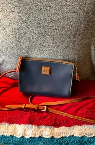 Dooney & Bourke Navy Leather Tan Crossgrain Leather Trim Zip Crossbody - Picture 1 of 15