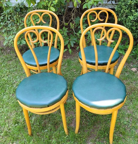 4 Vintage 70's Romanian Bentwood Thonet Style IceCream Bistro Padded Chair Set Cover