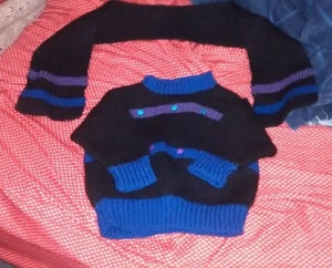 Handmade set black sweater stripes stars blue purple + scarf for girl size 3T - Picture 1 of 3