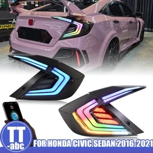 Pair RGB LED Tail Lights For Honda Civic Sedan 2016-2021 Sequential Rear Lamps - Picture 1 of 19