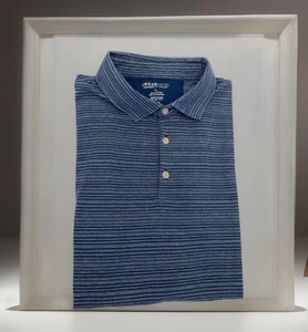 Kenneth Cole Golf Polo Shirt Men Large Slim Fit Blue Short Sleeve Preppy Stripe - Picture 1 of 21
