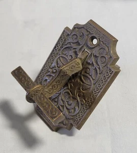 ANTIQUE 1870'S RUSSELL & ERWIN BRASS VICTORIAN EASTLAKE DOOR BELL PULL LEVER! - Picture 1 of 7