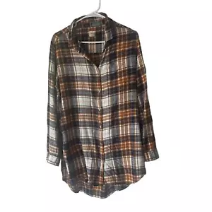 Jag Women's Size Medium Plaid Brown Blue Button Tunic Top - Picture 1 of 10