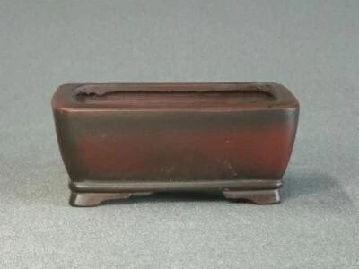 Japanese Bonsai Pot Tokoname BIGEI 3.9"(10cm) Brown Unglazed Rectangle G284 - Image 1 of 4
