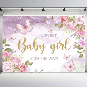 10x8ft Butterfly Plant Pink Floral Gender Reveal Photo Background Studio Props - Picture 1 of 10