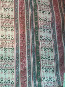 Vintage Dusty Rose blau grün Blumen Streifen Baumwolle Quilt Stoff ~ 3-1/4 Yards x 44" - Bild 1 von 3