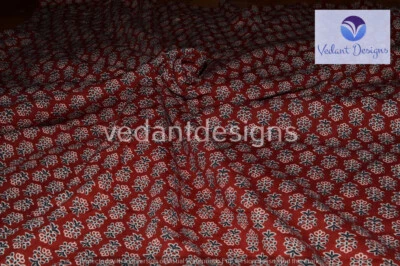 2 Yard Indian Hand Block Print Pure Cotton Running Fabric Red - Image 1 of 4