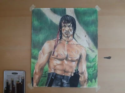 Dibujo a lápiz de colores original de 14x17 pulgadas de Rambo/Sylvester Stallone hecho... Foto 1 de 4
