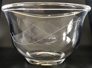 Orrefors Sweden Oblong Etched Art Glass Bowl with Feather Motif SIGNED - Picture 1 of 13