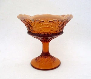 Vtg Fenton Amber Pedestal Vase Candy Dish Hexagon Honey Edge 5.5" - Imagen 1 de 5