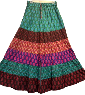 Nwt SACRED THREADS boho hippie floral cotton wide leg tiered PANTS L Free shipp - Image 1 of 4