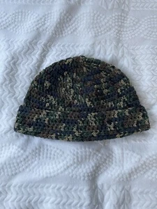 Gorro de camuflaje verde ganchillo hecho a mano unisex para adultos - Imagen 1 de 4