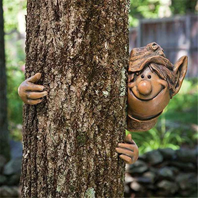 Elf Tree Peeker Garden Ornament Tree Funny Face Fence Quirky Decoration Funny - image 1 of 4